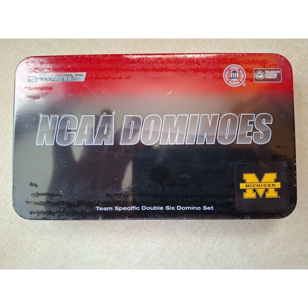 New NCAA Michigan Wolverines Domino Set in Sealed Metal Gift Tin